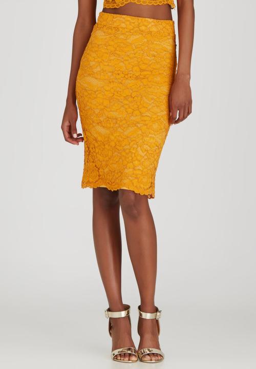 Fashion Union - Ramsey Lace Pencil Skirt Gold