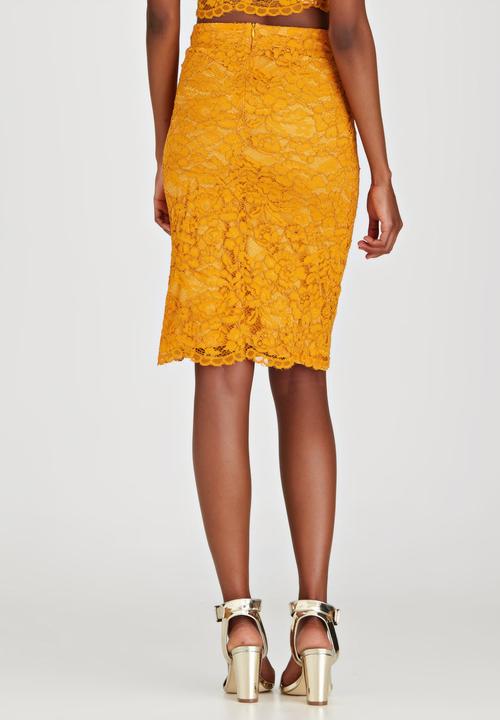Fashion Union - Ramsey Lace Pencil Skirt Gold