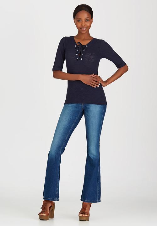 ONLY - Freja Lace Up Top Navy