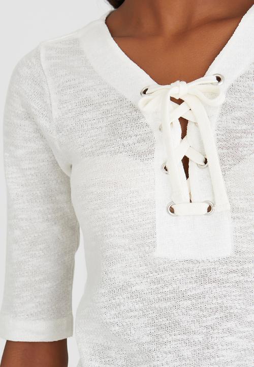 ONLY - Freja Lace Up Top White