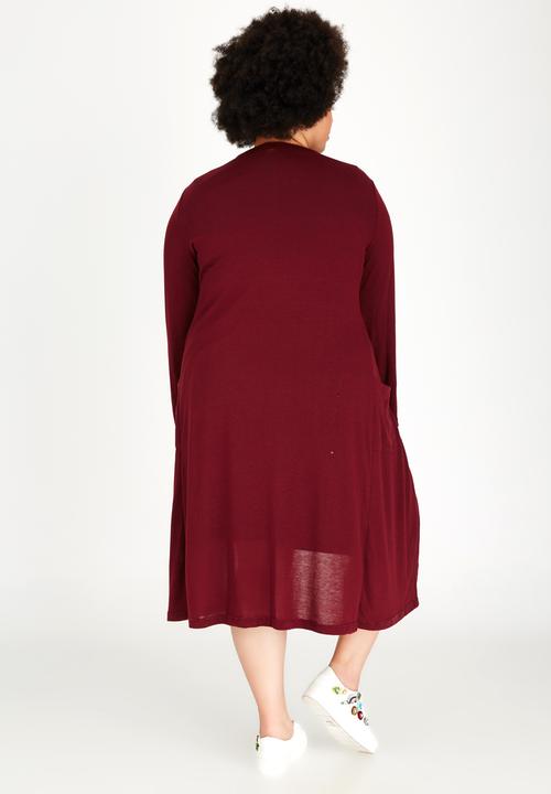 edit Plus - Longer Length Knit Cardigan Dark Red