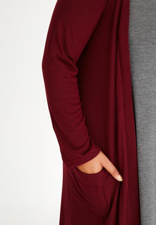 edit Plus - Longer Length Knit Cardigan Dark Red