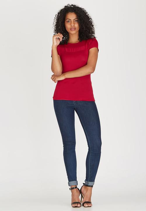 Sensation - Mesh Inset Top Dark Red
