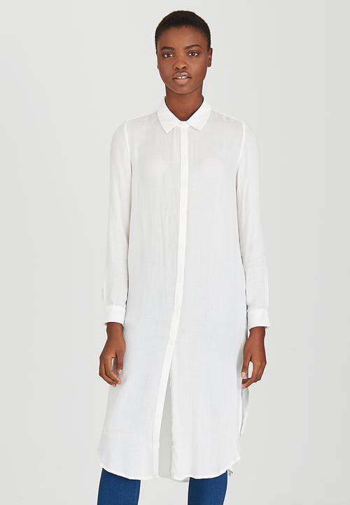 ONLY - Long Sleeve Longline Shirt White