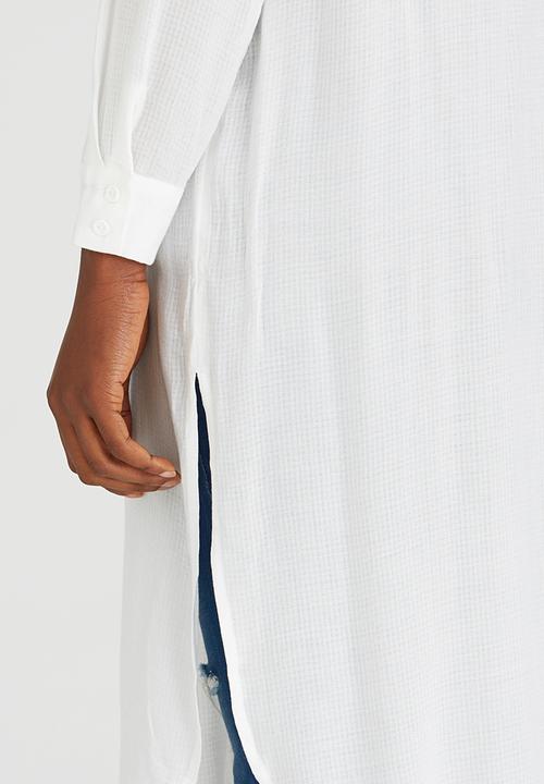 ONLY - Long Sleeve Longline Shirt White