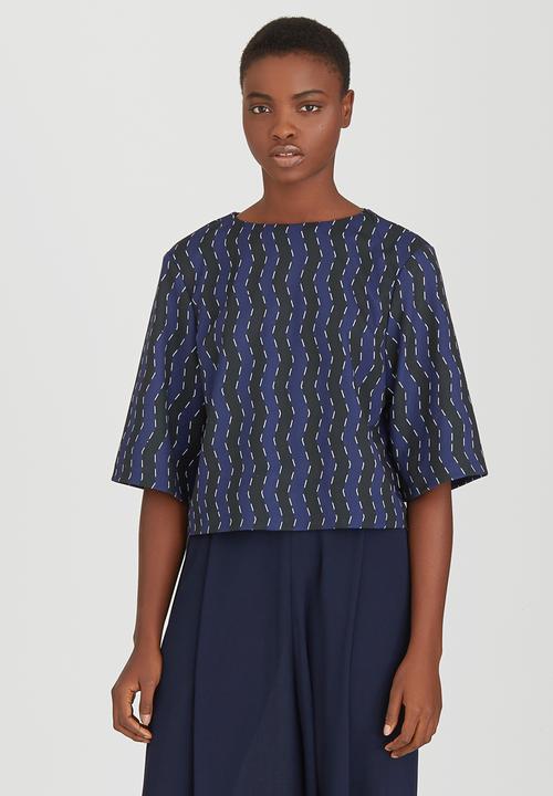 Rich Mnisi - Zig-zag Printed Boxy Tee Navy