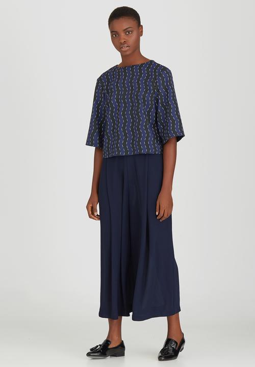 Rich Mnisi - Zig-zag Printed Boxy Tee Navy