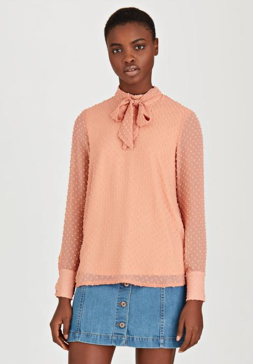Fashion Union - Drew Bow Necktie Blouse Rose
