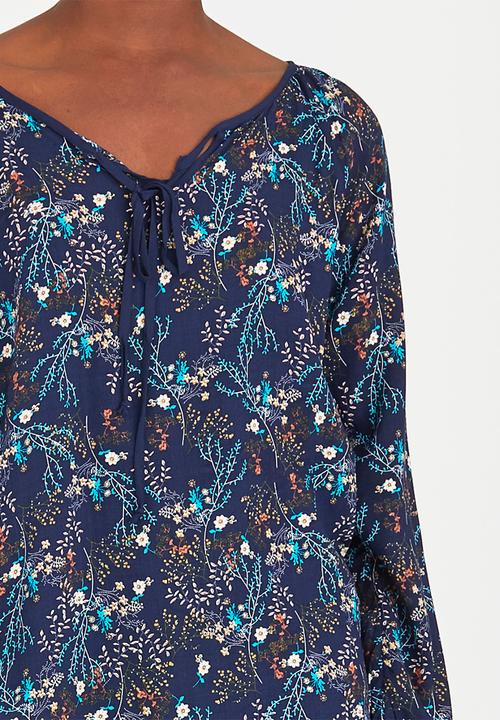 Brave Soul - All-over Print Smock Top Navy