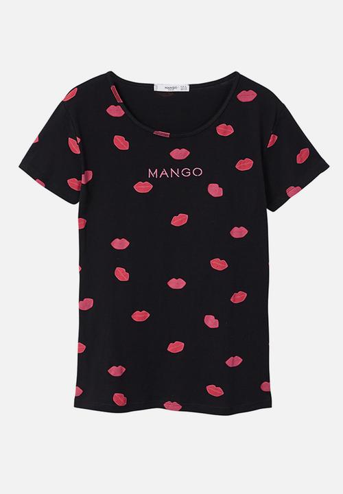 MANGO - Printed Logo T-shirt Black