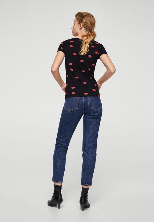 MANGO - Printed Logo T-shirt Black