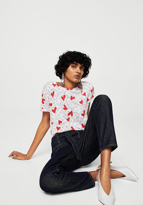 MANGO - Heart Print T-shirt White