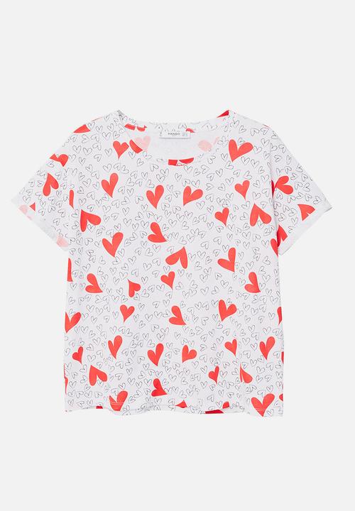 MANGO - Heart Print T-shirt White