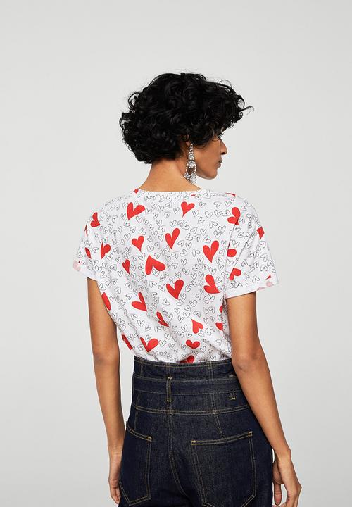 MANGO - Heart Print T-shirt White