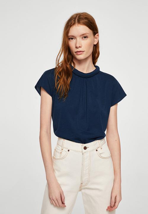 MANGO - Detail Neck T-shirt Navy