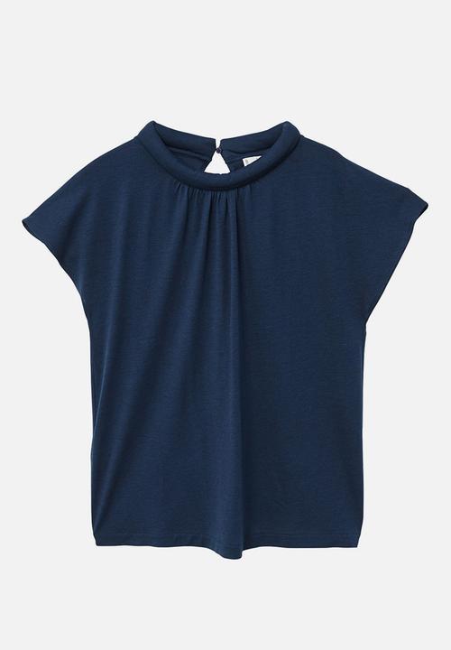 MANGO - Detail Neck T-shirt Navy
