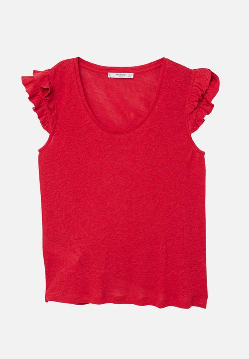 MANGO - Silvia Ruffled Sleeve T-shirt Red