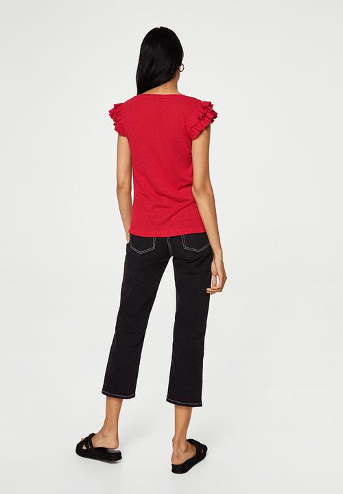 MANGO - Silvia Ruffled Sleeve T-shirt Red