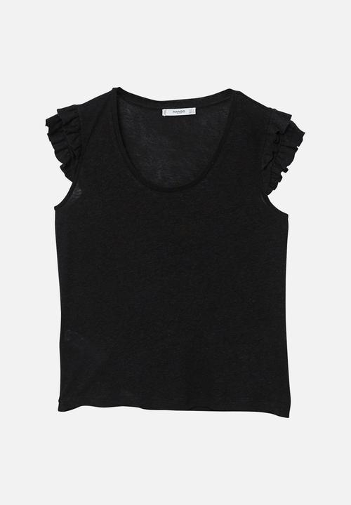 MANGO - Silvia Ruffled Sleeve T-shirt Black