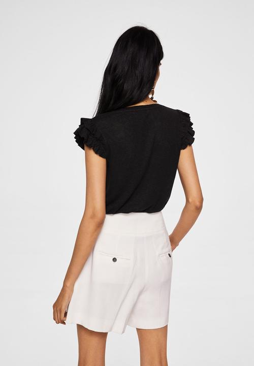 MANGO - Silvia Ruffled Sleeve T-shirt Black
