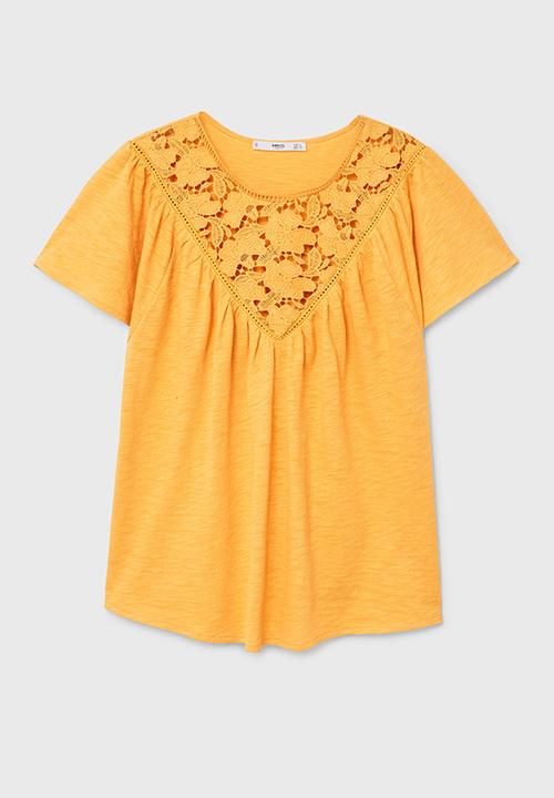 MANGO - Guipure Panel T-shirt Yellow