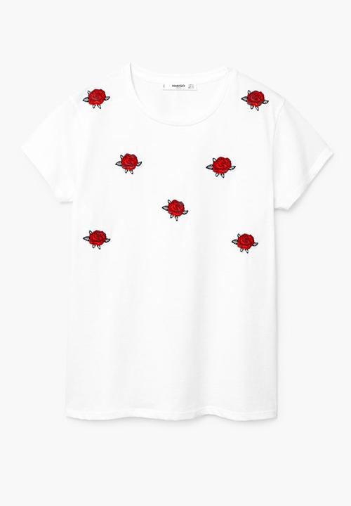 MANGO - Embroidered Flowers T-shirt White