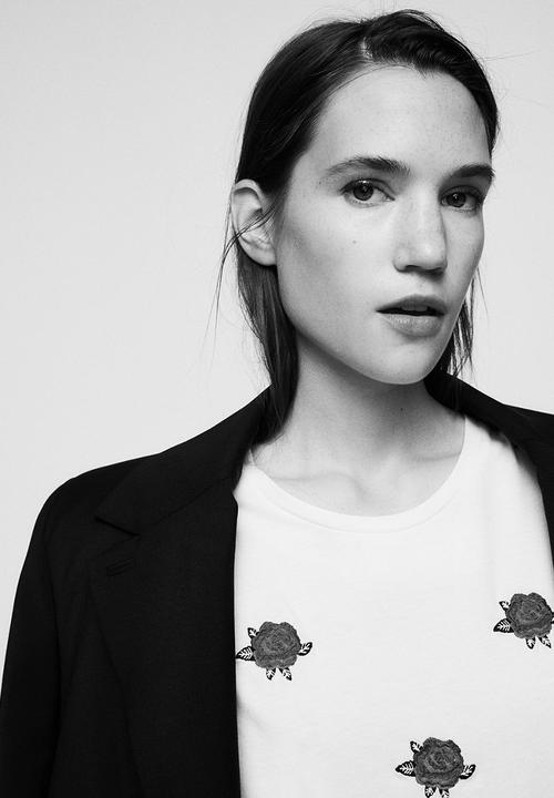 MANGO - Embroidered Flowers T-shirt White