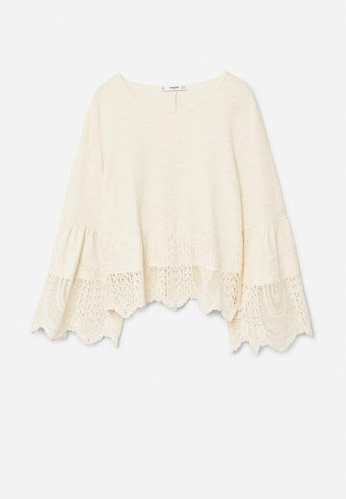 MANGO - Guipure Panel T-shirt Off White