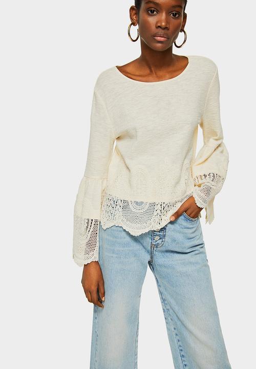 MANGO - Guipure Panel T-shirt Off White