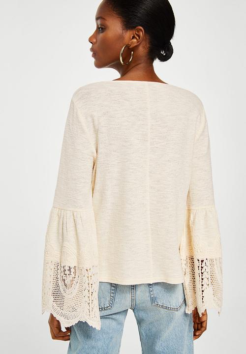 MANGO - Guipure Panel T-shirt Off White