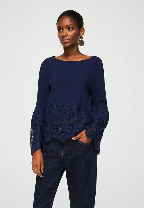 MANGO - Guipure Panel T-shirt Navy