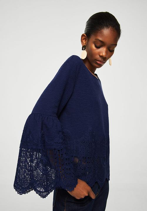 MANGO - Guipure Panel T-shirt Navy