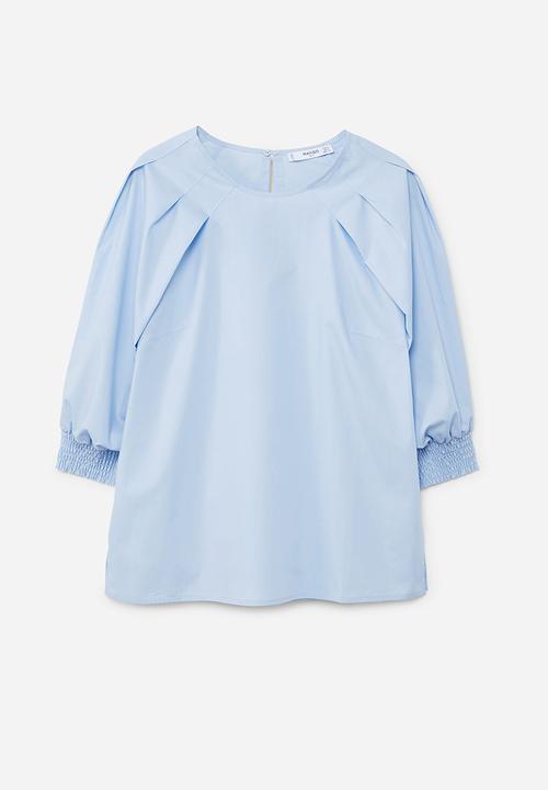 MANGO - Pleat Detail Blouse Pale Blue