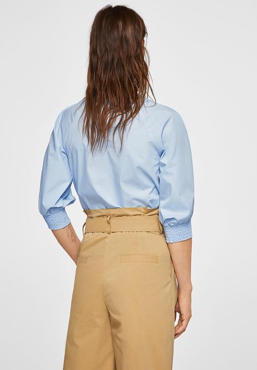 MANGO - Pleat Detail Blouse Pale Blue