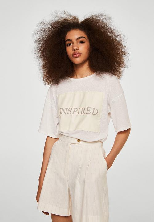 MANGO - Message Patch T-shirt Off White