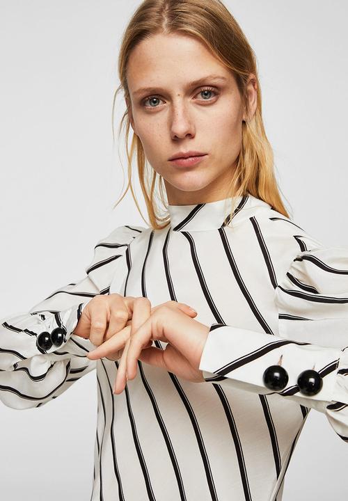 MANGO - Puffed Sleeves Striped Shirt Off White