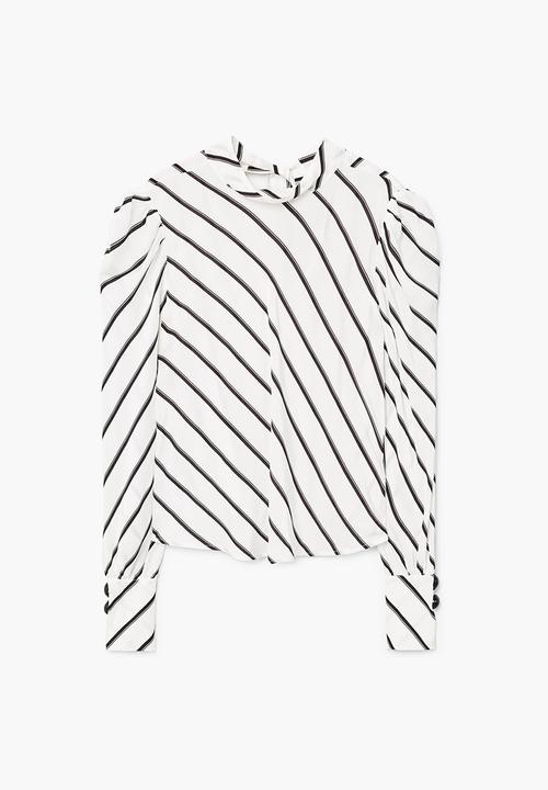 MANGO - Puffed Sleeves Striped Shirt Off White