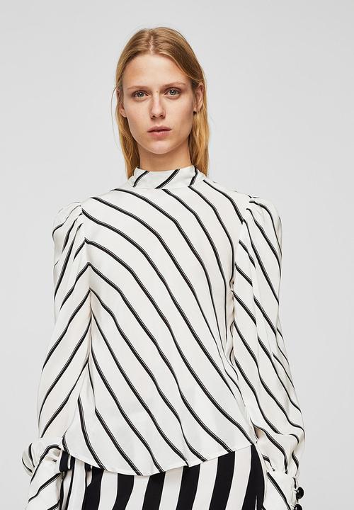 MANGO - Puffed Sleeves Striped Shirt Off White