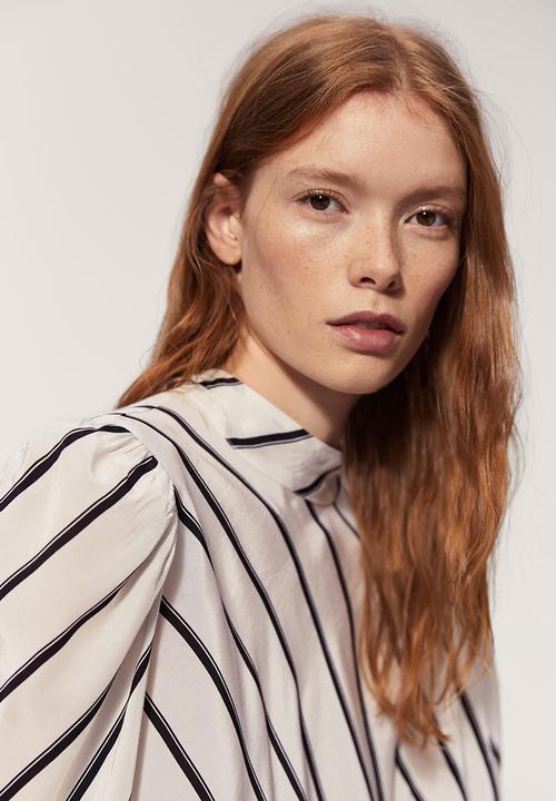 MANGO - Puffed Sleeves Striped Shirt Off White