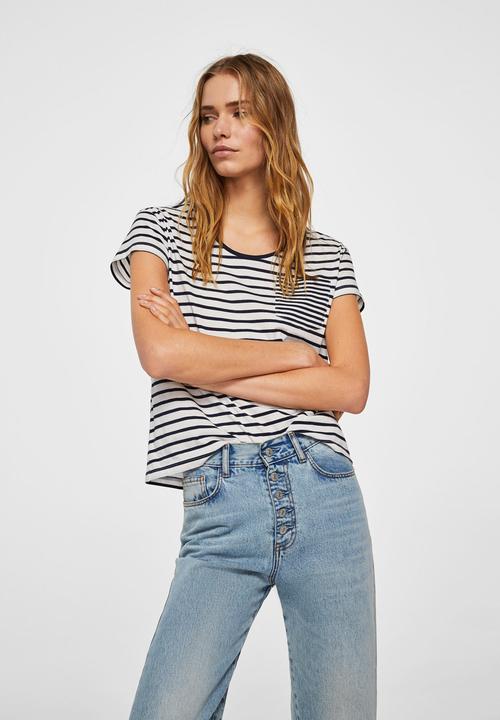 MANGO - Chest-pocket Striped T-shirt Navy