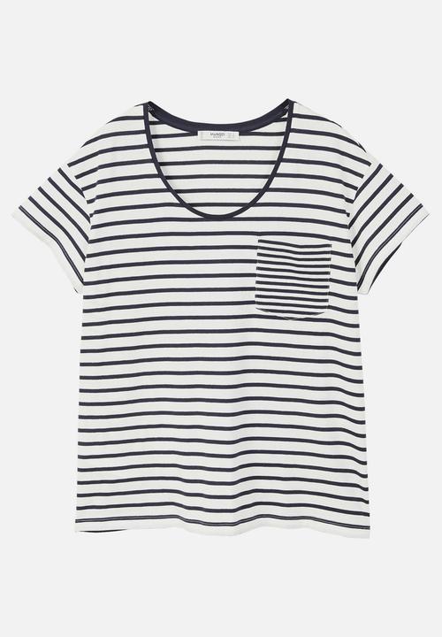 MANGO - Chest-pocket Striped T-shirt Navy