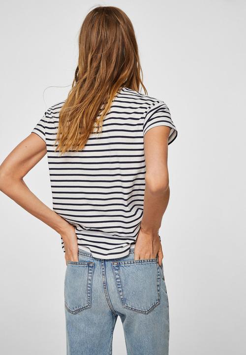 MANGO - Chest-pocket Striped T-shirt Navy