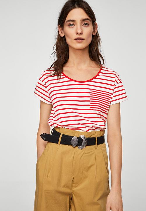 MANGO - Chest-pocket Striped T-shirt Red