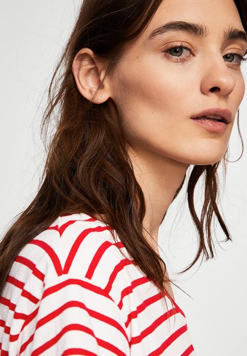 MANGO - Chest-pocket Striped T-shirt Red