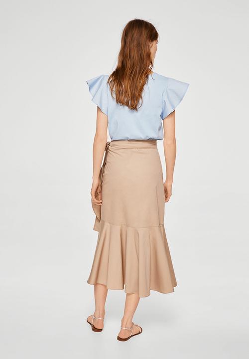 MANGO - Ruffled Sleeve T-shirt Pale Blue