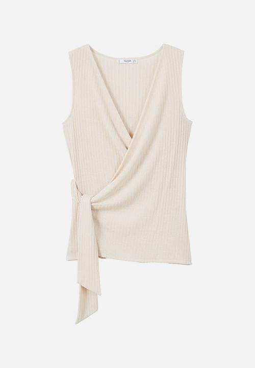 MANGO - Bow ribbed t-shirt - beige