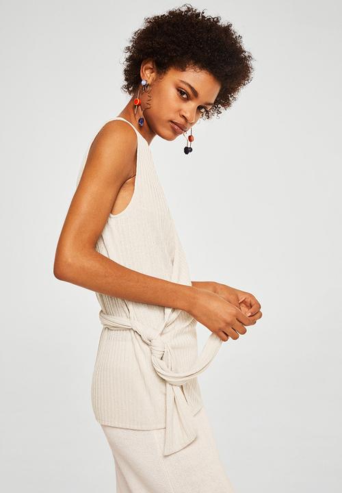 MANGO - Bow Ribbed T-shirt Off White