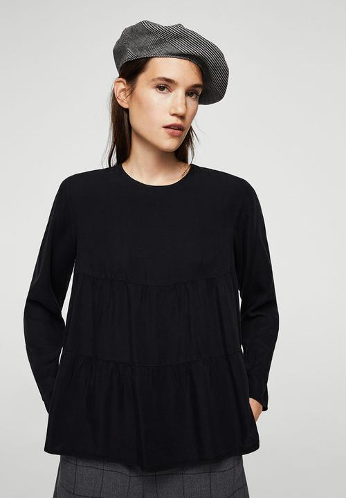 MANGO - Ruffle Blouse Black
