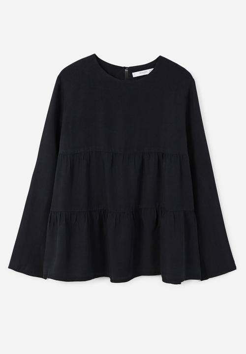 MANGO - Ruffle Blouse Black