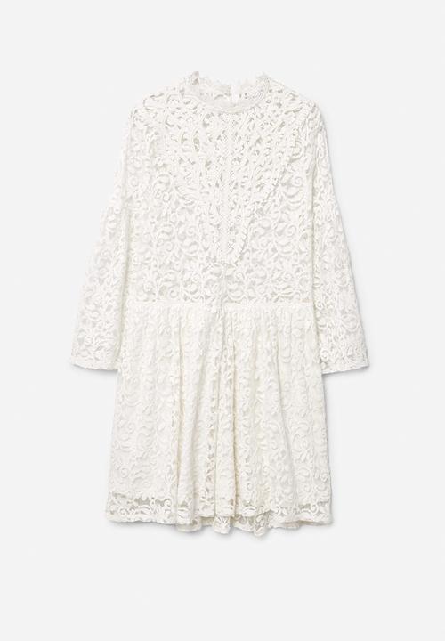 MANGO - Lace Mini Dress Off White